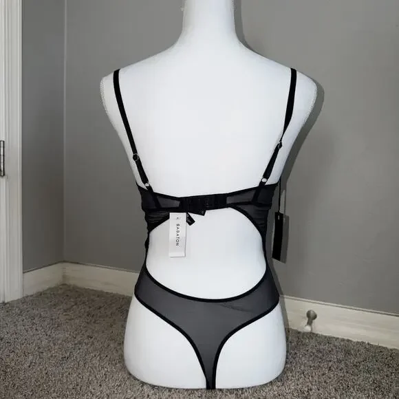 NWT Aritzia Ten By Babaton Encore Black Lace Size M Bustier Sweetheart Bodysuit - Picture 2 of 7